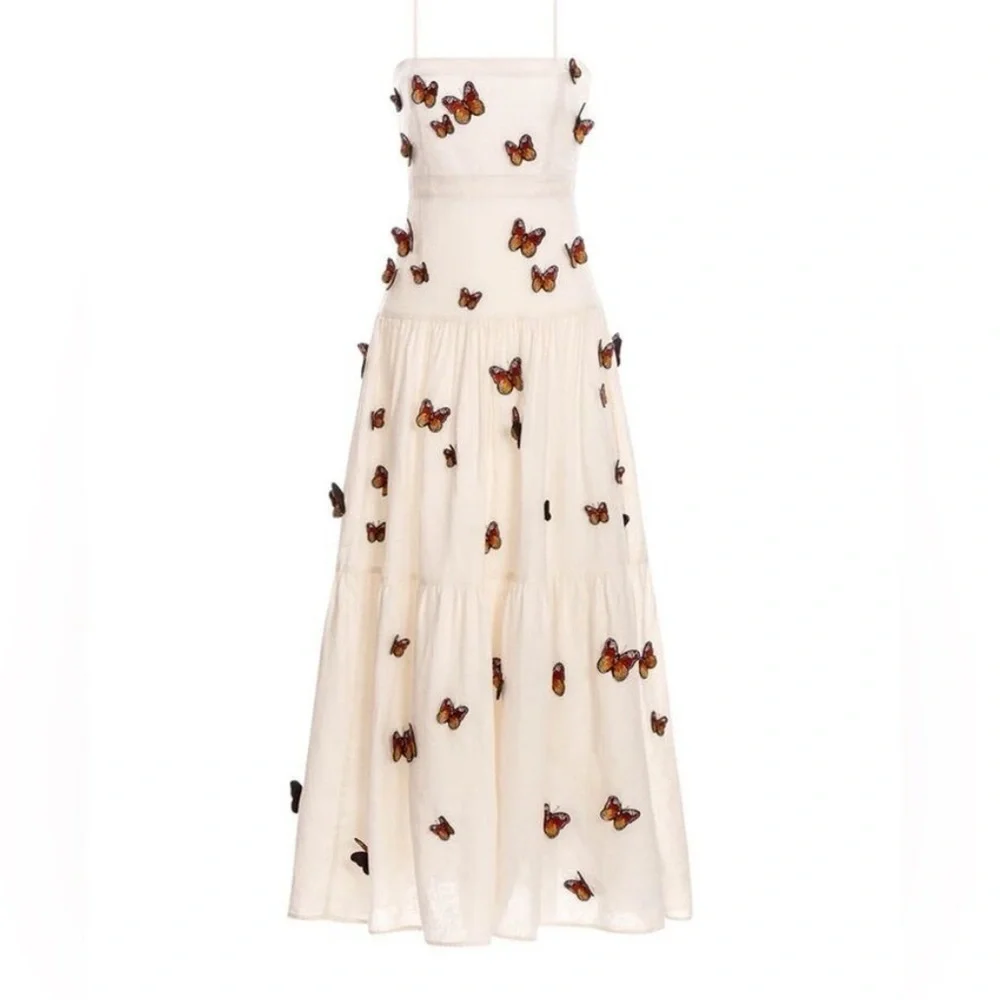 Agua by Agua Bendita Lima Monarca Crema Linen Maxi butterfly Dress, small - Picture 3 of 12